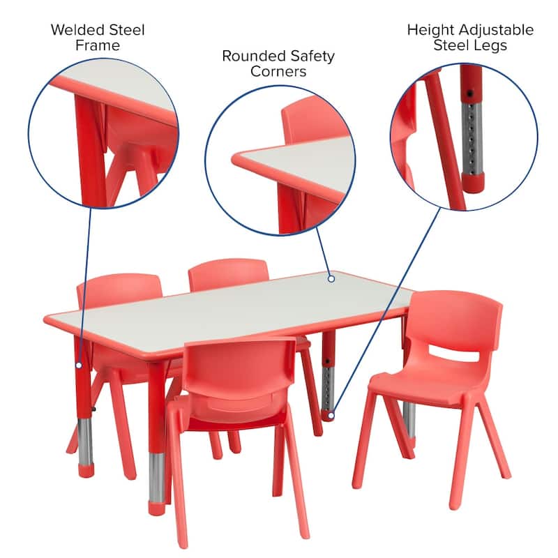 23.625"W x 47.25"L Rectangle Plastic Activity Table Set with 4 Chairs