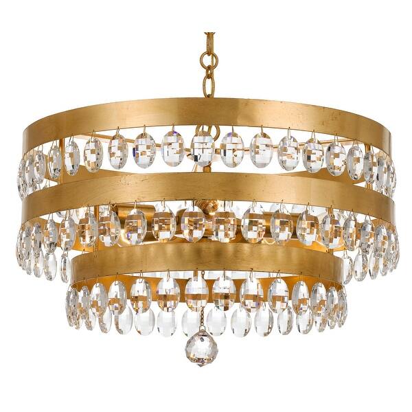 slide 2 of 6, Perla 5 Light Antique Gold Chandelier - 22'' W x 14.25'' H 22'' W x 14.25'' H