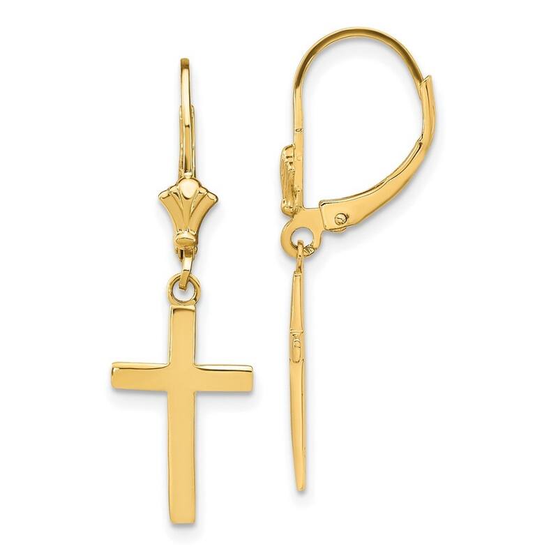 Curata 10k Yellow Gold Polished Cross Leverback Earrings - 33.22x10.5mm