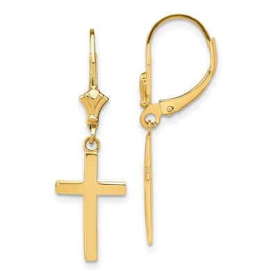Curata 10k Yellow Gold Polished Cross Leverback Earrings - 33.22x10.5mm