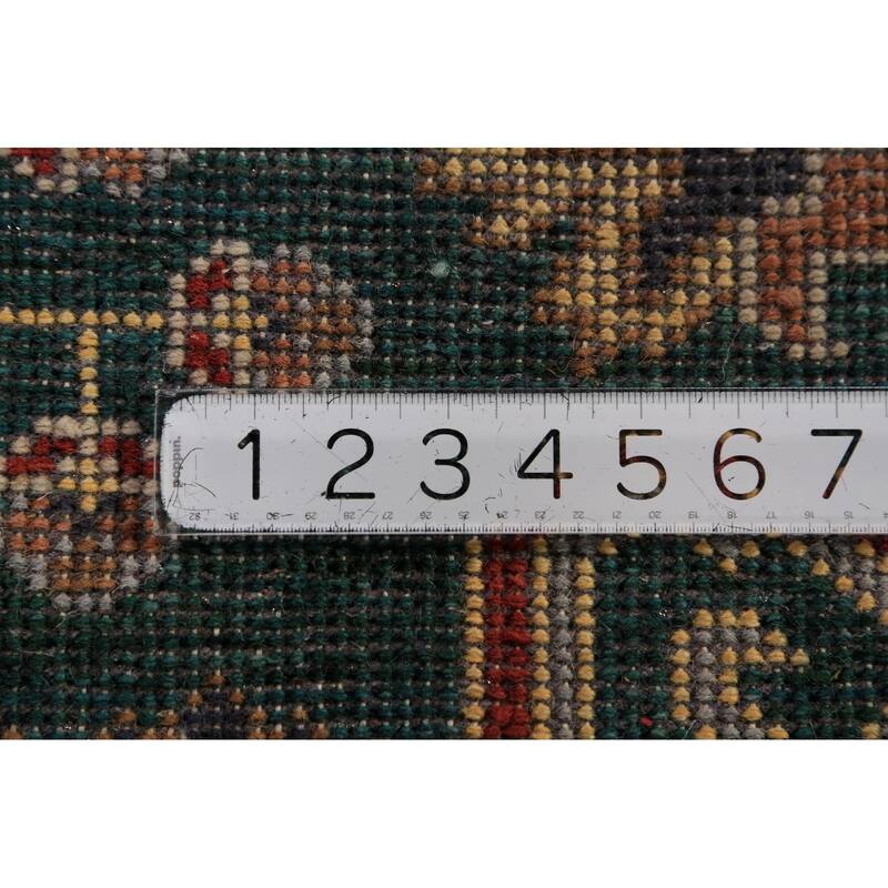 All-Over Green Kazak Indian Runner Rug Handmade Wool Carpet - 2'6"x 9'11"