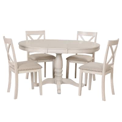 5-Piece Wooden Dining Table Set with Expandable Round Table & 4 Chairs