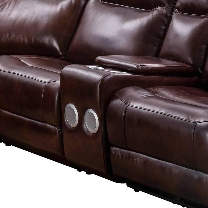 Brown Top Genuine Cowhide Leather 6-Piece Multifunction Living Room Sofa Set