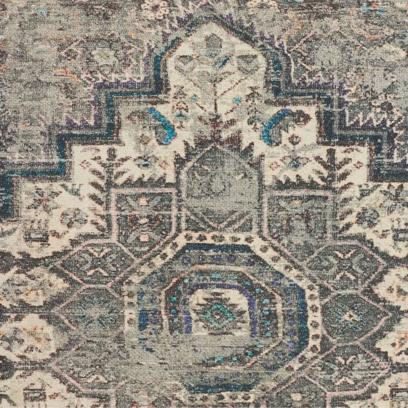 57 Grand by Nicole Curtis Boho Persian Medallion Grey/Multi Throw Pillow , ( 20" X 20" )