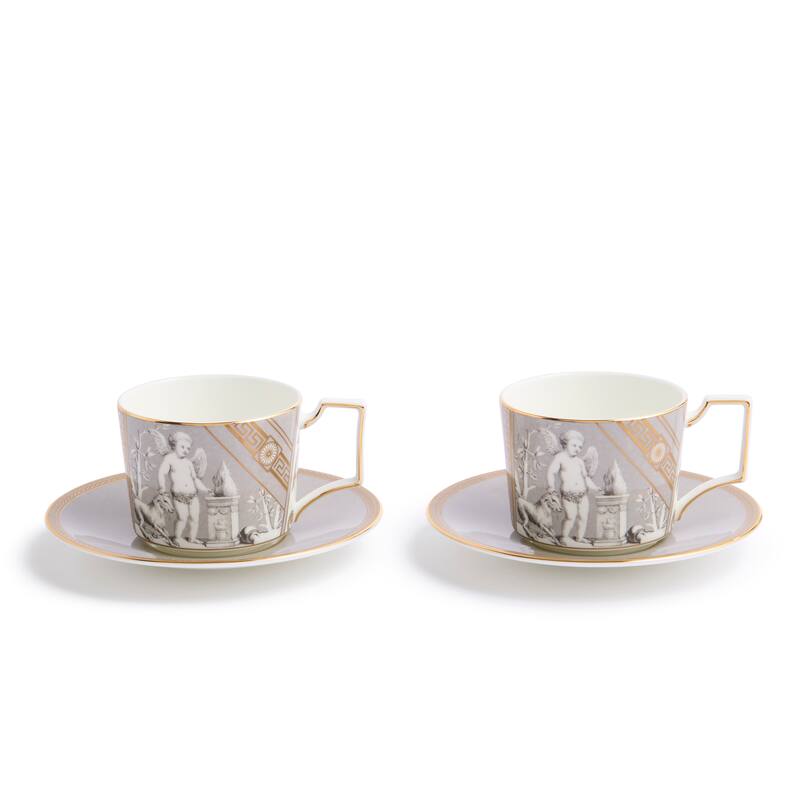 Wedgwood Renaissance Grey Teacup Saucer 8.45oz Set of 2 - 8.45 oz