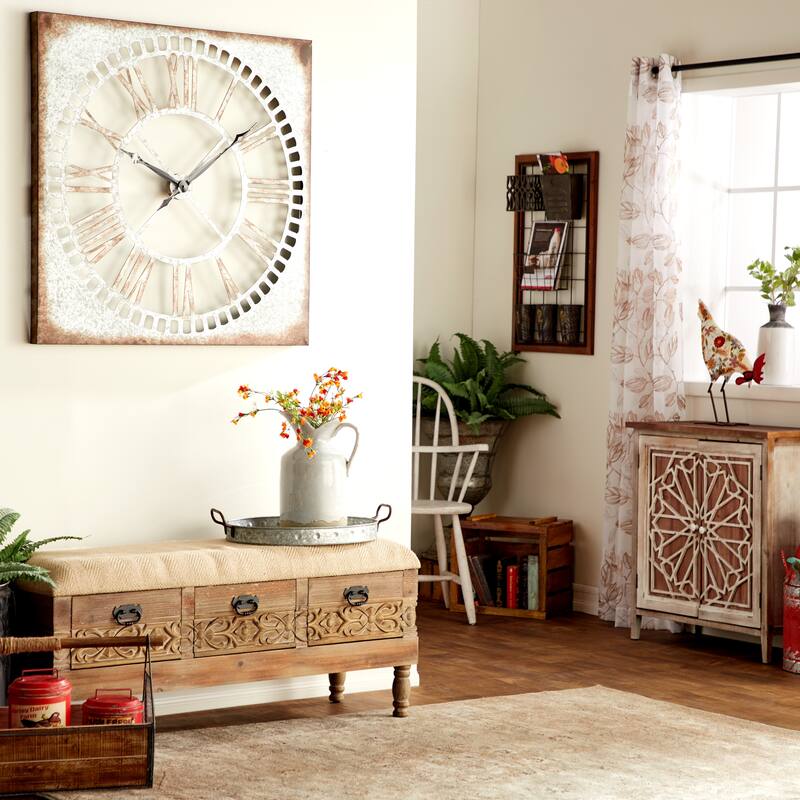 Metal Cutout Wall Clock with Brown Distressing - Gray - Roche River Decor - 2"W x 36"L x 36"H