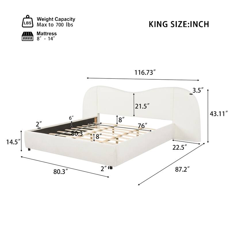 Christopher Knight Home - Boucle Upholstered Platform Bed with Curved Wide Headboard