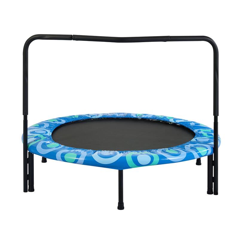 Kids Trampoline - Assembled Design, Happy Expression Theme, Indoor Outdoor Fun - Blue - 48.03