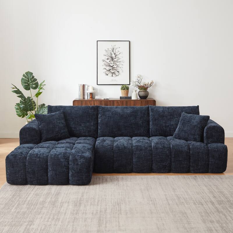 Chenille L-Shape Luxury Sectional Oversized Sofa,Mnimalist Design,Comfy Sleeper Couch - Dark Blue 2