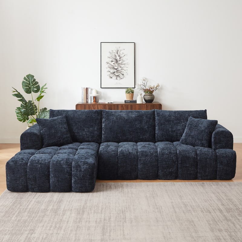 Modular Corduroy L-shaped Sectional Sofa with Chaise, Deep Seat & Plush Cushions, 3 Seater Couch for Living Room