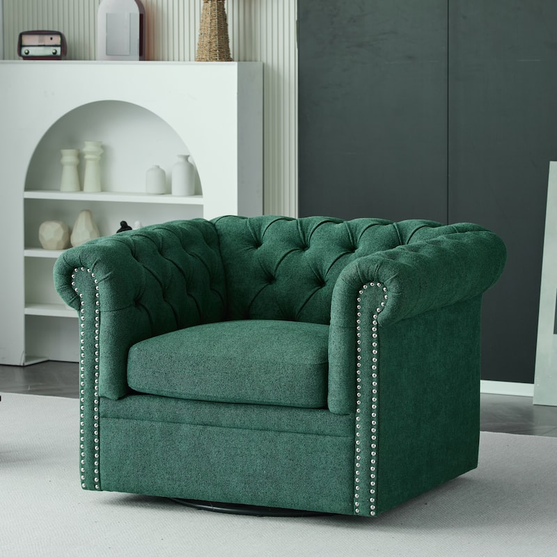 Roomfitters Chesterfield Swivel Club Chair, Tufted Accent Armchair for Living Room - Dark Green