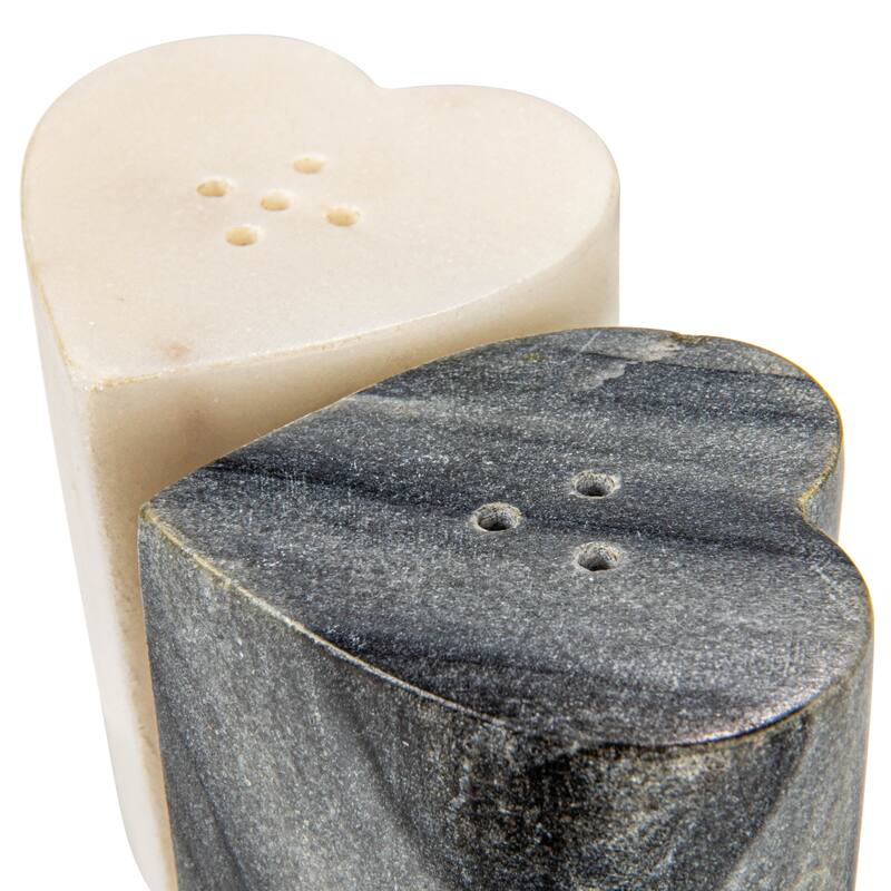 Heart-Shaped Marble Salt and Pepper Shakers - 2.5"L x 2.3"W x 3.0"H