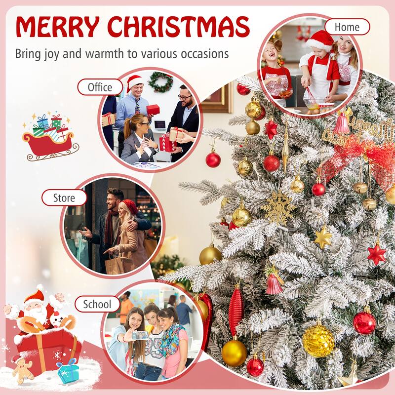 Gymax 4.5/6/7 FT Pre-Lit Artificial Christmas Tree Snow Flocked Full