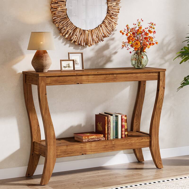 Solid Wood Console Table Behind The Sofa Table for Entryway - Walnut