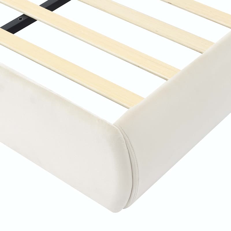 Upholstered Platform Bed with Cartoon Ears Shaped Headboard and Light