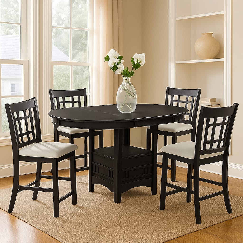 Mipo Counter Height Dining Chair Set of 2, Black Grid Back, White Seats