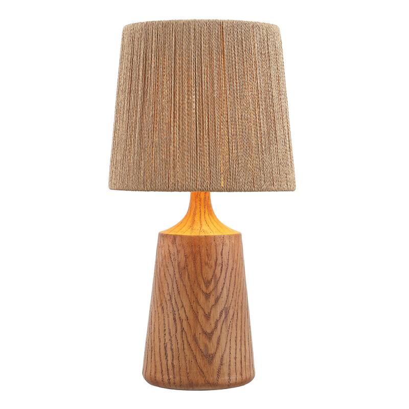Highland 22.25" Resin/Metal LED Table Lamp with Paper Rope Shade, By JONATHAN Y - Brown Wood Finish