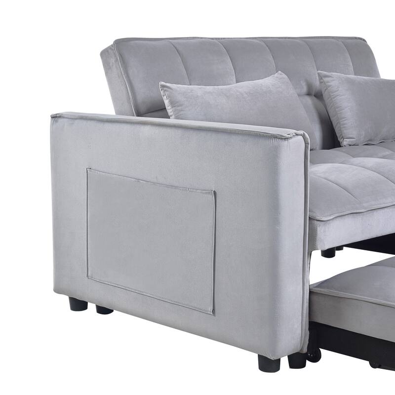 3 in 1 Convertible Sleeper Sofa Bed Pull Out Couch Adjustable Backrest Velvet Loveseat Futon Sofa with Pillows