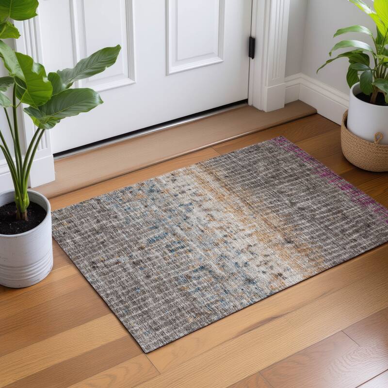 Machine Washable Indoor/ Outdoor Boho Modern Chantille Rug