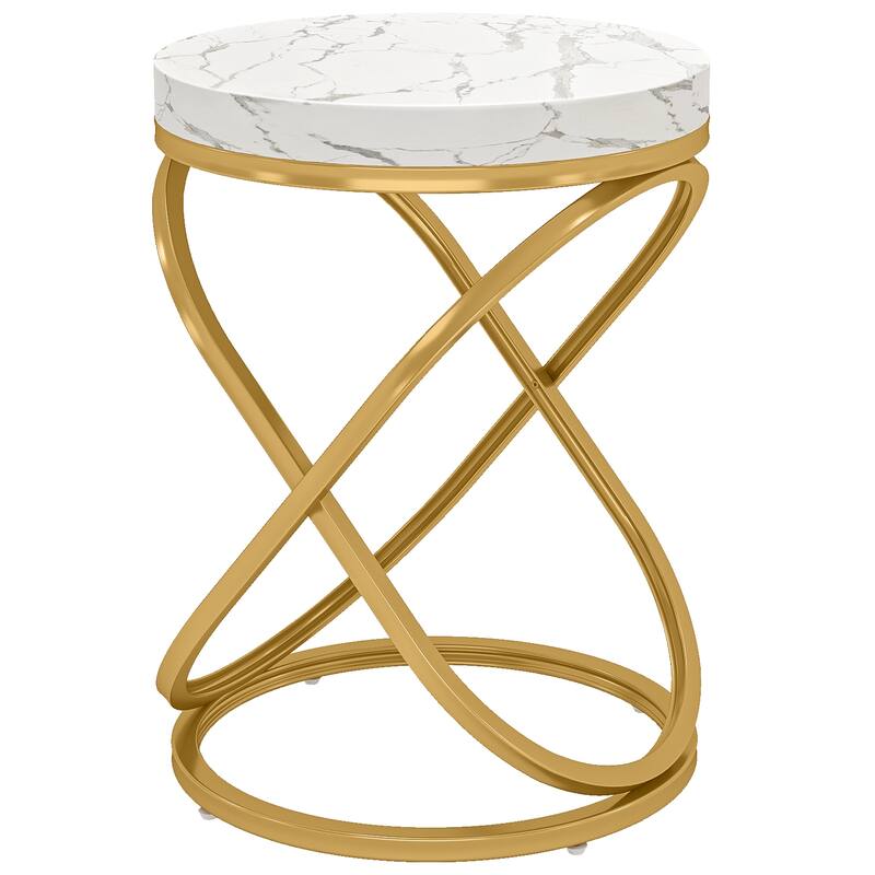 Modern Faux Marble End Table, Round Side Table, Sofa Nightstand Bedside for Living Room, Bedroom