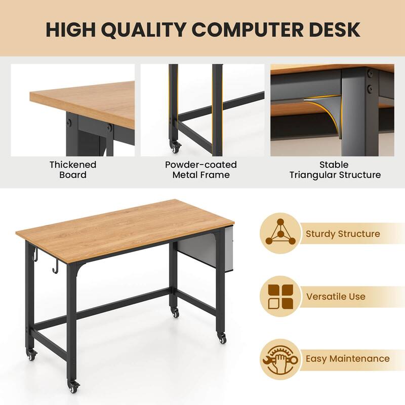 Costway 1/2/4 PCS Rolling Computer Desk Metal Frame PC Laptop Table
