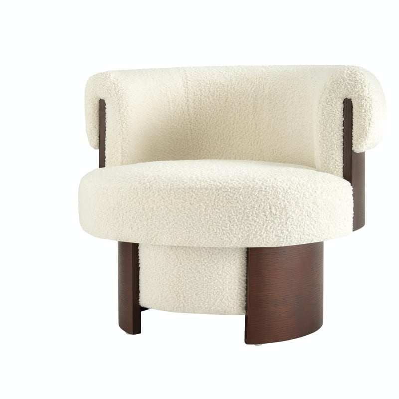 Modern 32'' Curved Sculptural Swivel Barrel Chair, 360° Swivel Base, Upholstered Accent Chair
