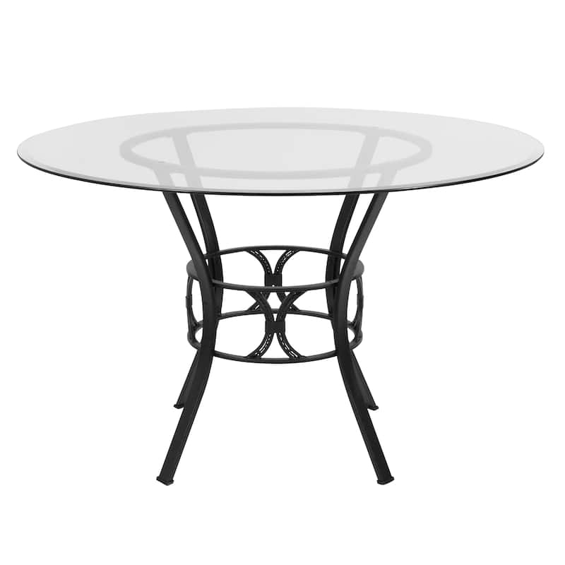 48'' Round Glass Dining Table with Crescent Style Metal Frame - 48"W x 48"D x 29.5"H - 48"W x 48"D x 29.5"H