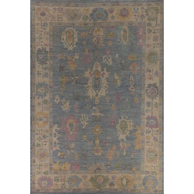 Light Blue Oushak Turkish Large Rug Handmade Wool Carpet - 10'0"x 13'9"