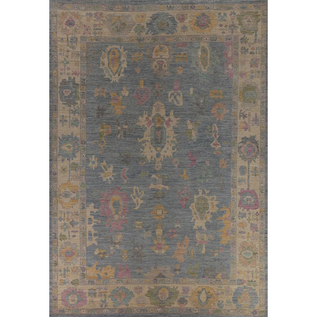 Light Blue Oushak Turkish Large Rug Handmade Wool Carpet - 10'0"x 13'9"
