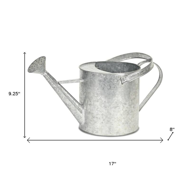 HomeRoots 9" Gray Galvanized Metal Decorative Watering Can - 17.00 in. x 9.25 in. x 8.00 in.