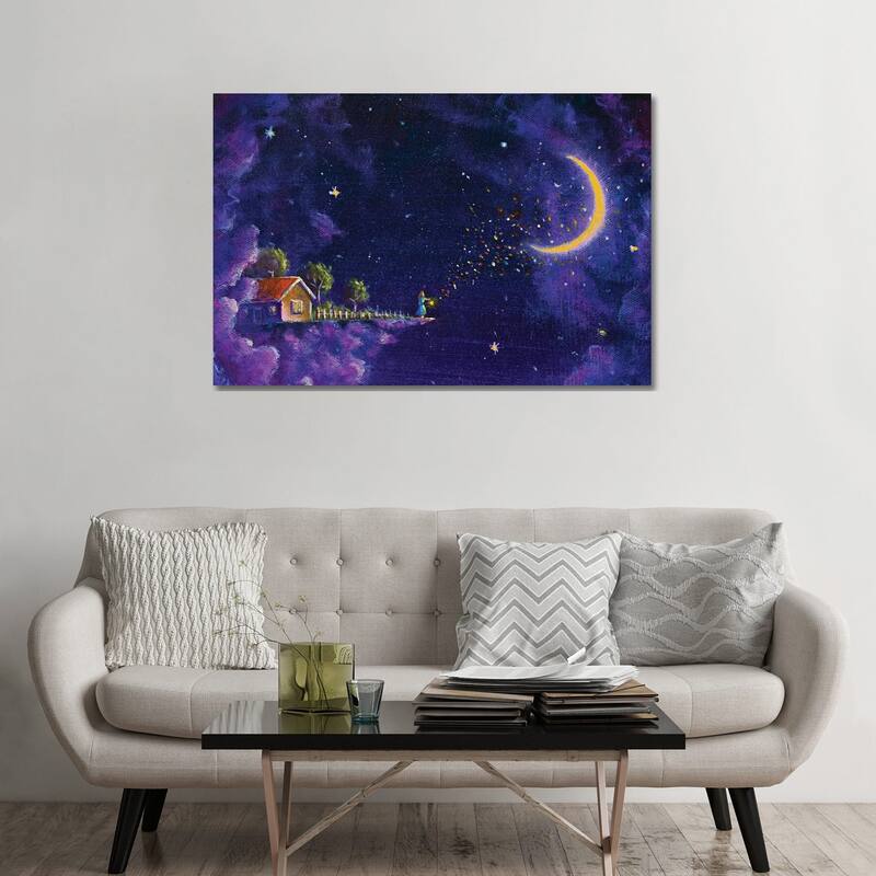 iCanvas "Mystic Fabulous House In Purple Night Clouds In The Starry Sky And The Girl" by Valery Rybakow Canvas Print - 32x48x1.5