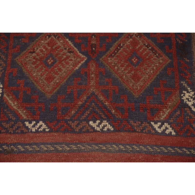Hand Knotted Oriental 100% Wool Carpet Traditional Tribal Red Balouch Runner Rug - 8' 1'' X 2' 1''