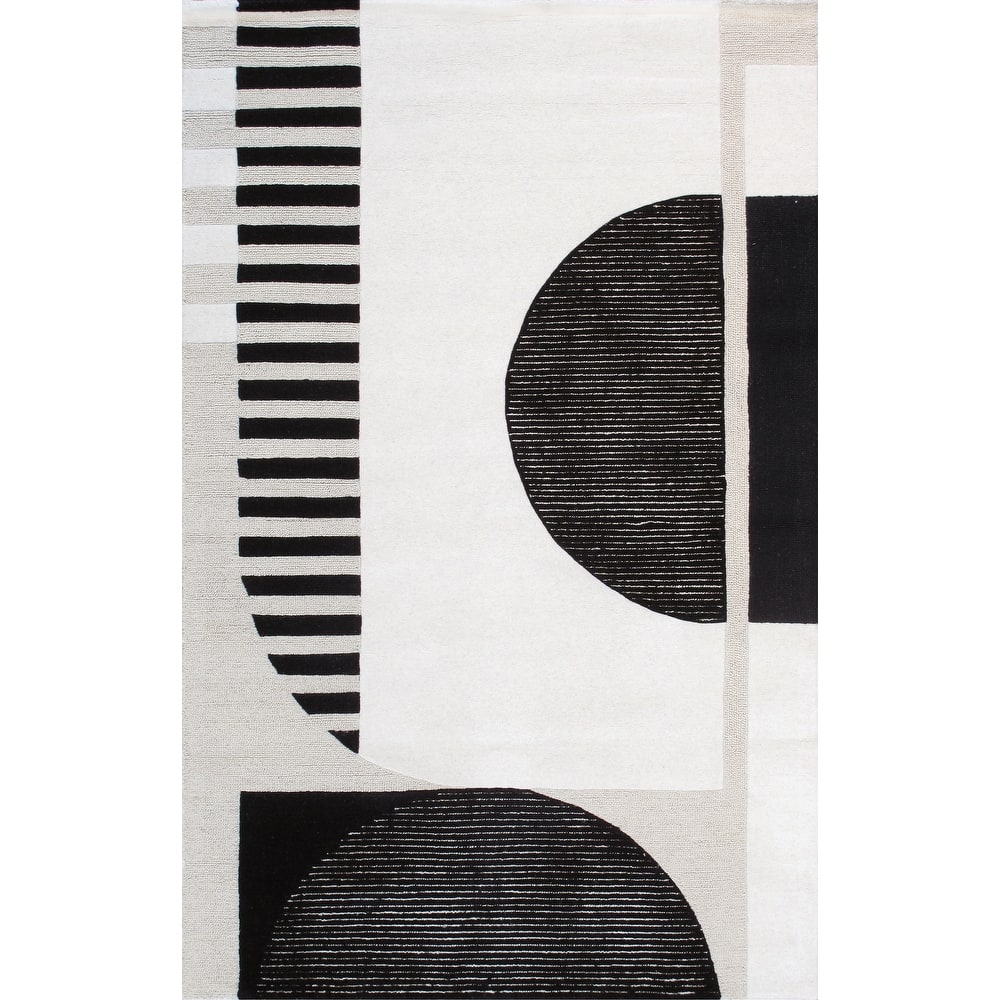 Pasargad Home Edgy Hand-Tufted Ivory/Black Bsilk & Wool Area Rug