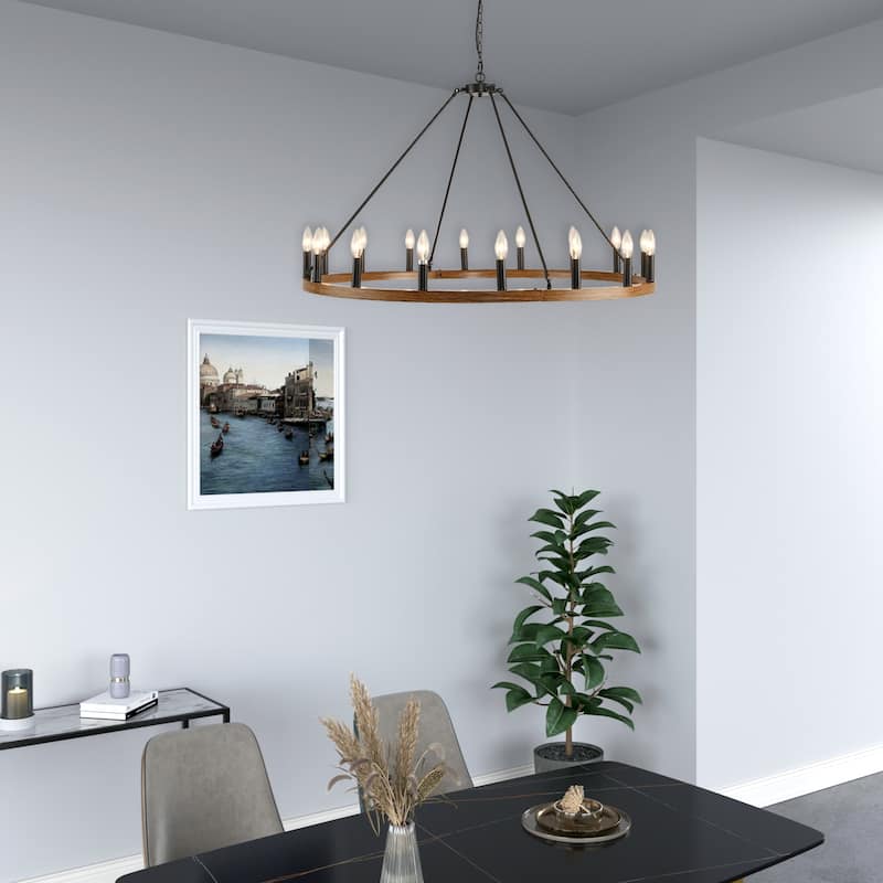 16-Light Modern Farmhouse Light Wagon Wheel Chandelier 43 Inch