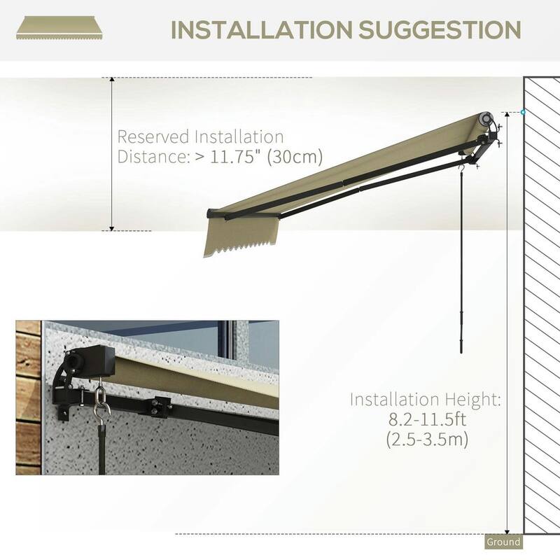8' x 6.5' Retractable Awning, 280gsm UV Resistant Sunshade Shelter