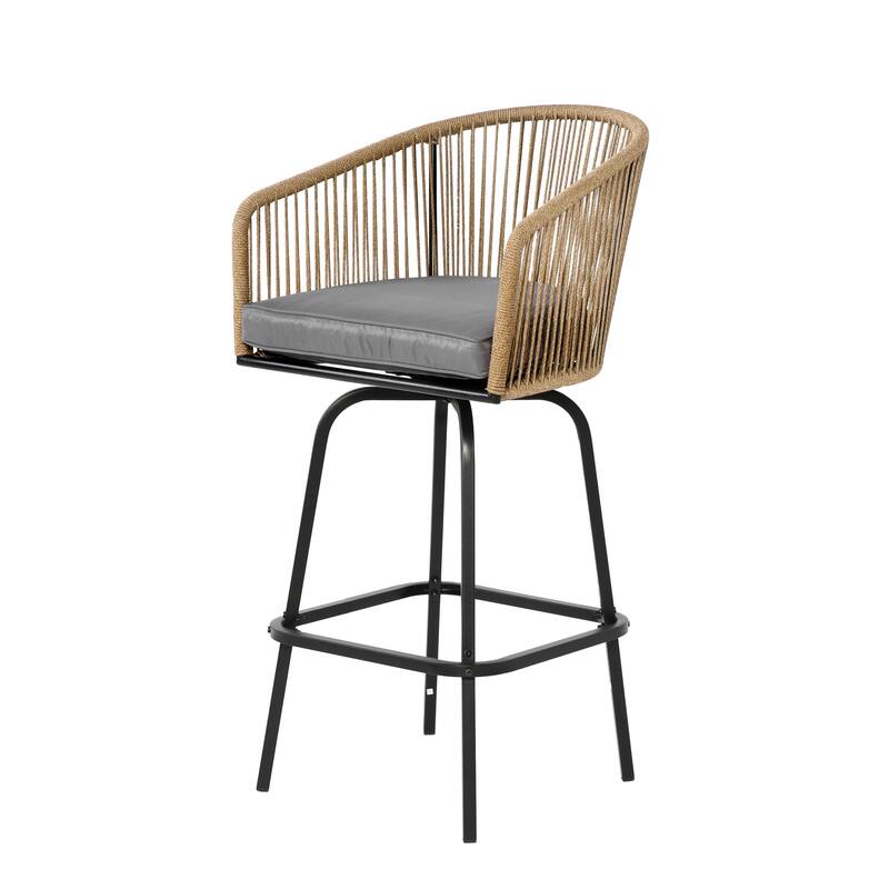 Outdoor Wicker Rattan Barstools with Armrests, Backrest, Set of 2/4