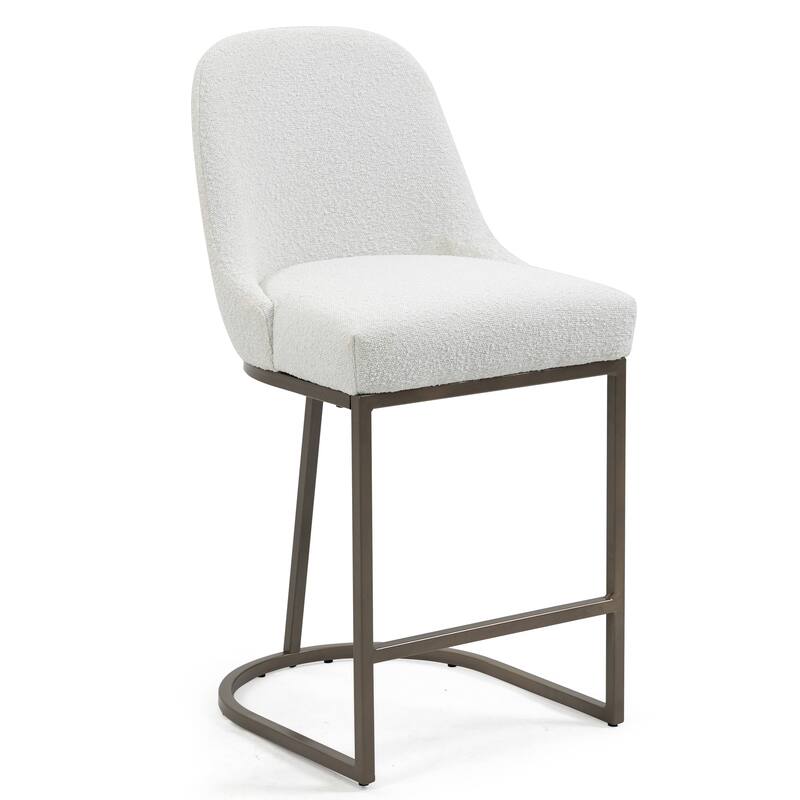 Set of 2 Ayane White Boucle Counter Stool with Iron Legs