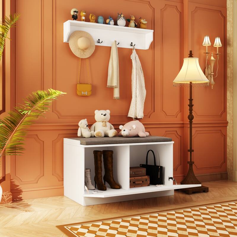 Combo Hall Tree Storage Bench Entryway Shelf Coat Rack Cloest Armoire