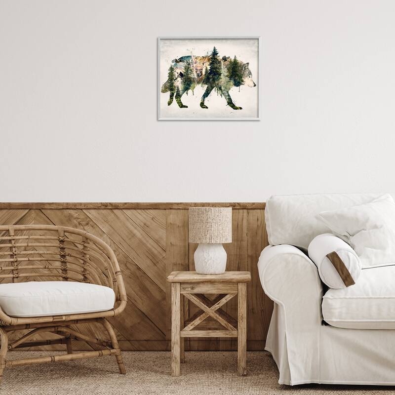 Stupell Woodland Wildlife Wolf Contour Framed Giclee Art Design By Barrett Biggers