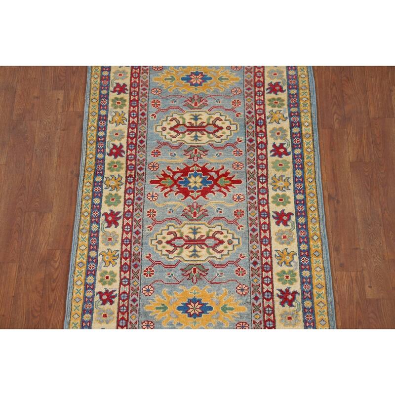Geometric Kazak Oriental Runner Rug Hallway Handmade Wool Carpet - 2'8" x 9'4"