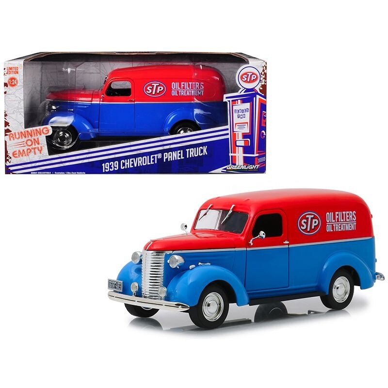 1939 Chevrolet Panel Truck STP Blue with Red Top Running on Empty Series 1/24 Diecast Model Car by Greenlight
