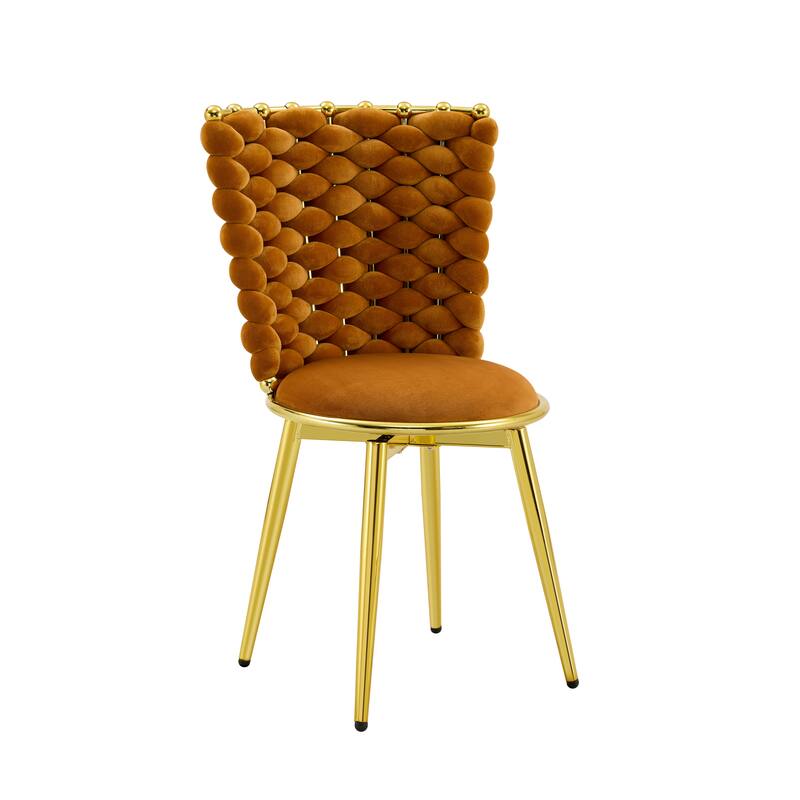 Set Of 2, Modern Luxury Velvet Woven Decorative Dining Chairs, Equipped With Gold Metal Legs And Cushioned Seats