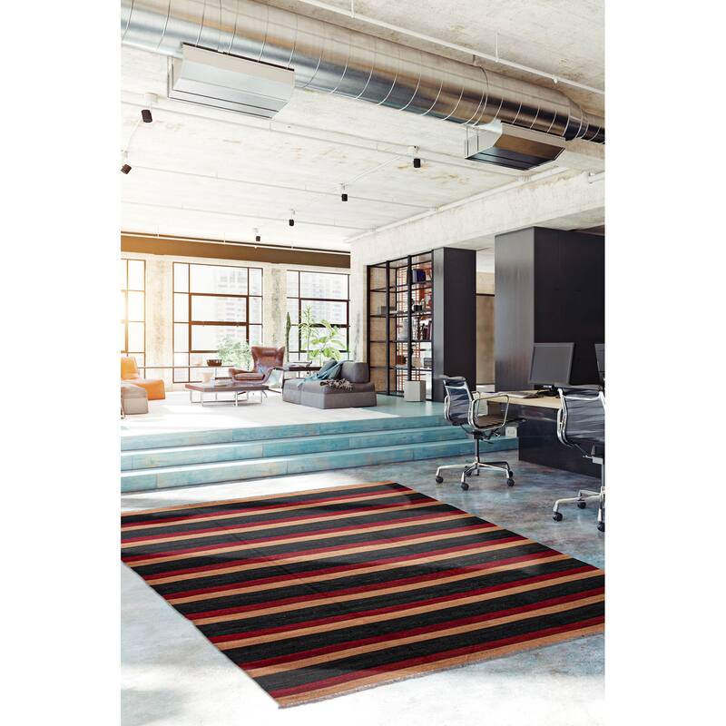 ECARPETGALLERY Flat-Weave Natural Navy, Red Wool Tapestry Kilim - 10'0 x 12'0