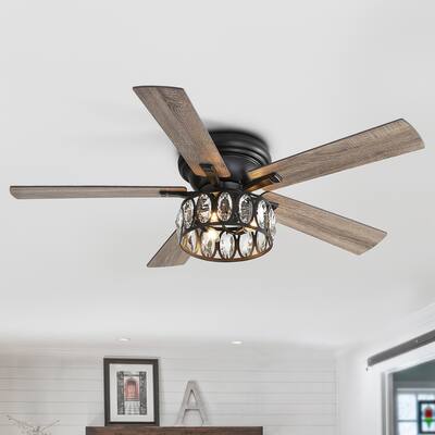52" 5-Blade Flush Mount Ceiling Fan with Crystal Light Remote Control - 52 Inch