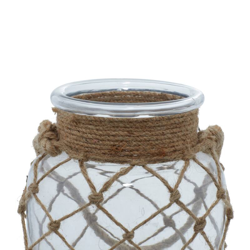 Glass Handmade Decorative Candle Lantern with Hanging Rope - Brown - Roche River Decor - 7"W x 7"L x 8"H