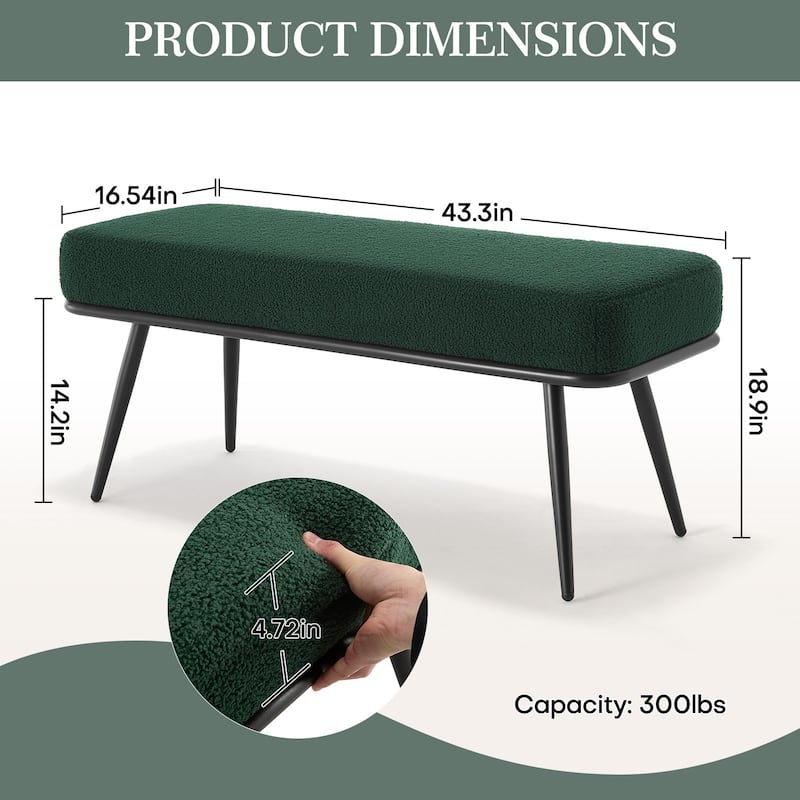 Fabric Upholstered Entryway Storage Bench, Bedroom Bench - 43.3"L x 16.54"W x 18.9"H