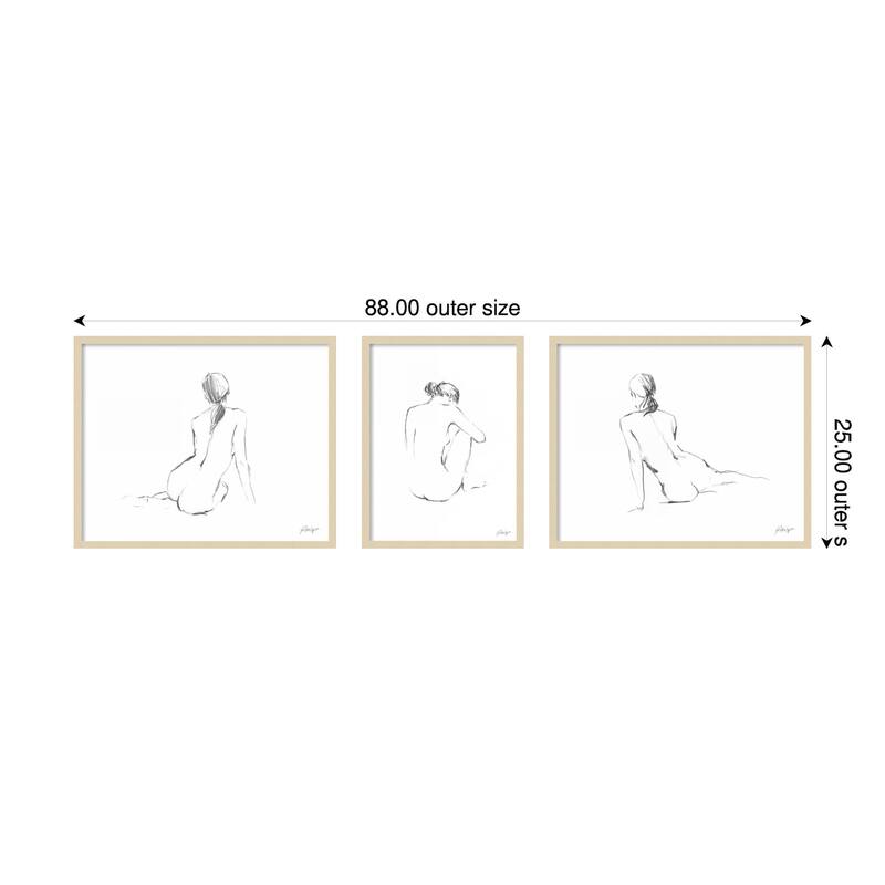 Figure Contour No. 1, 2, & 3 3 Piece by Ethan Harper Framed Wall Art Prints - Svelte Natural