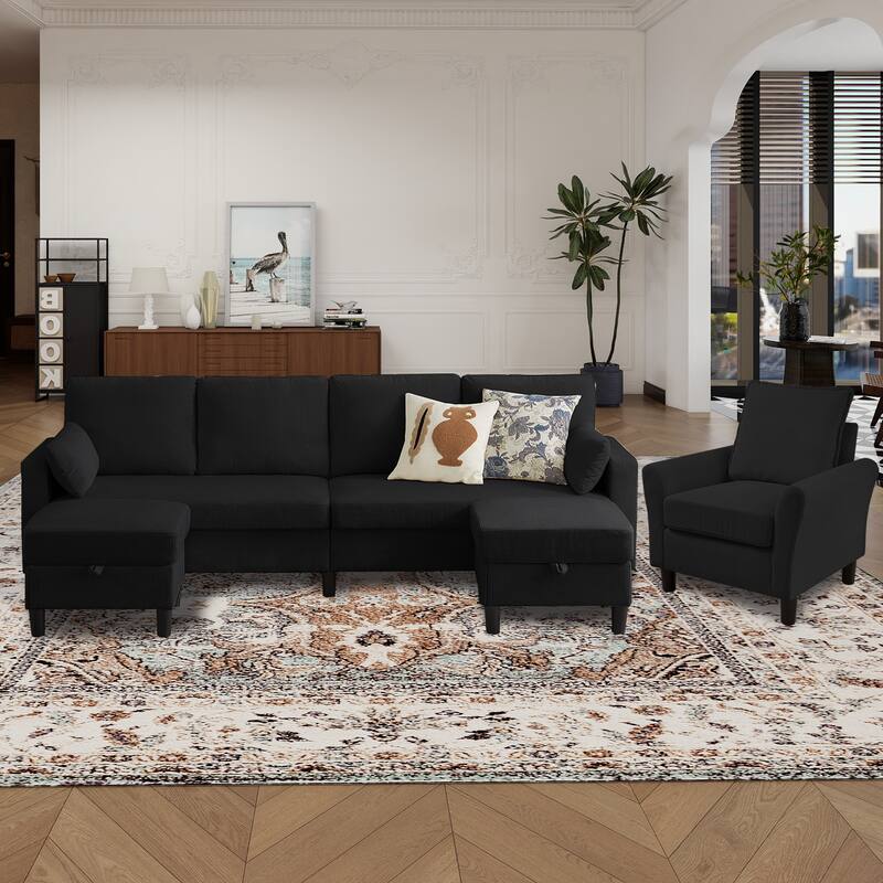 101"Corduroy 3 Piece Living Room Set Including 4 Seater Sofa ,2 Storage Ottoman and Chair