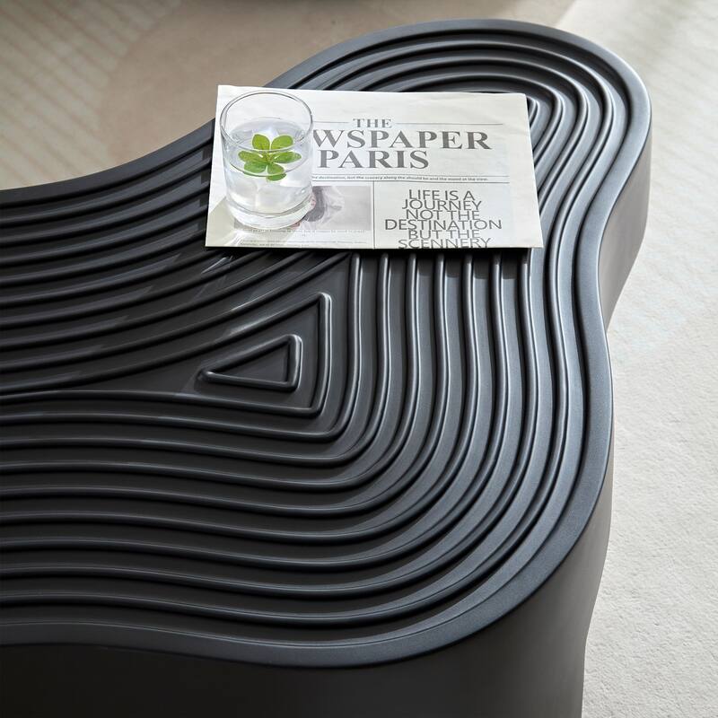 47.24''Fiberglass Clound Coffee Table for Living Room,Matte Black Relief Table front of the Sofa, Irregular Center Table