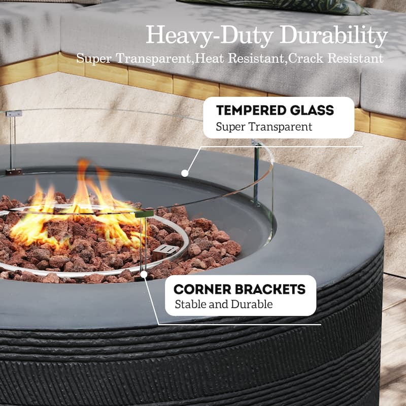 Patio Watcher 42in. Outdoor Round Magnesium Oxide Fire Pit Table with Gas Tank Cover and Wind Guard